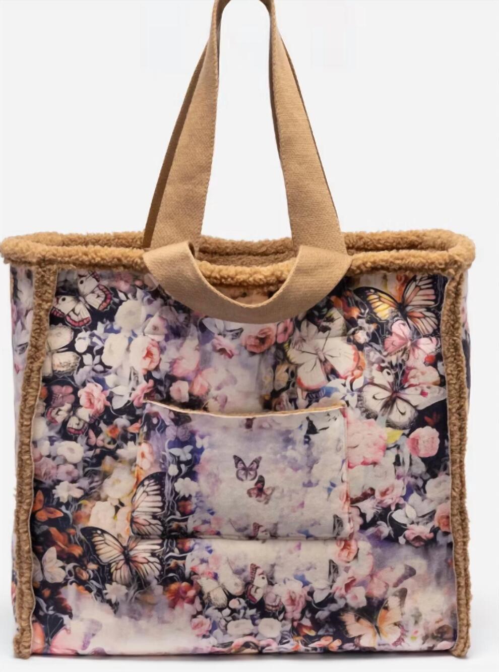 NEW JOHNNY WAS zaria faux suede tote bag in butterfly pattern